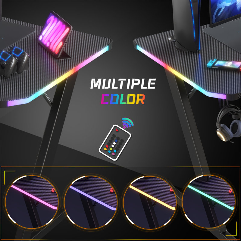 Inbox Zero Black carbon fiber Z-shaped gaming table combined